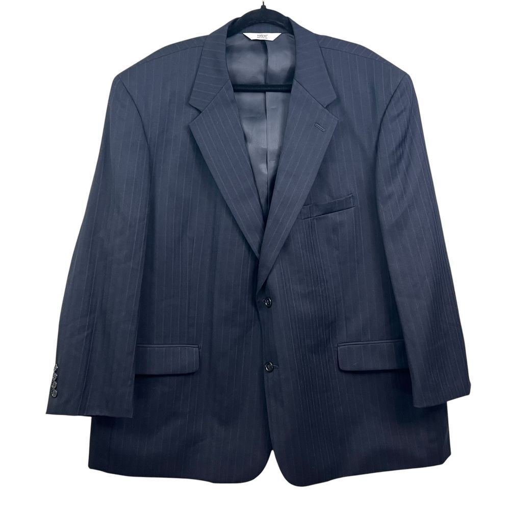 Versini Mens Wool Blazer Suit Navy Pinstripe 2 Button Notch Collar Vented Sz 50R